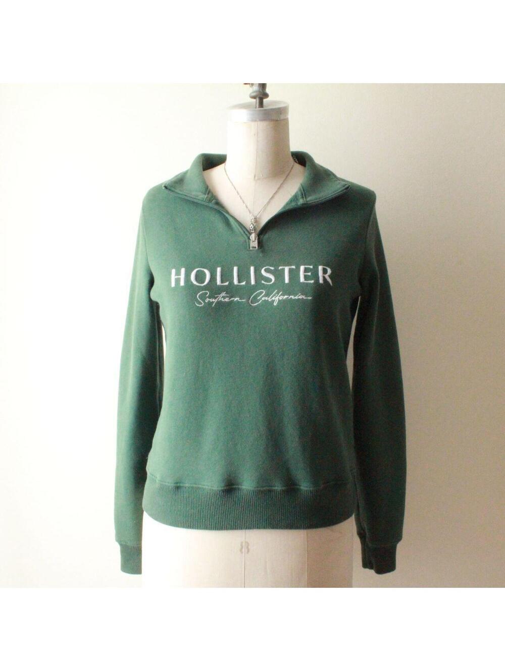 Forest Green Hollister Women's Quarter Zip Pullover Sweatshirt Size XS Soft Flee